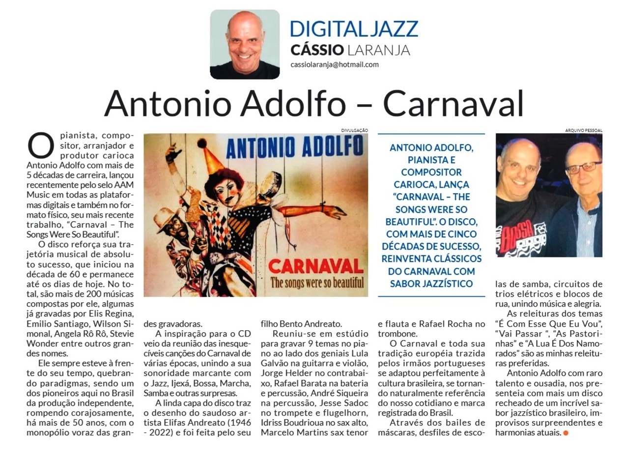 CARNAVAL (The Songs Were So Beautiful)  By Cassio Laranja - Digita; Jazz (Jornal da Orla) - BR